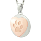 Rose Gold Heart and Paw Petite Cremation Ash Pendant