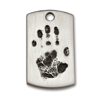 Sterling Silver Military Style Dog Tag Pendant with Hand Print