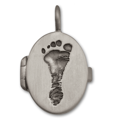 Sterling Silver Large Oval Locket with Baby Footprint