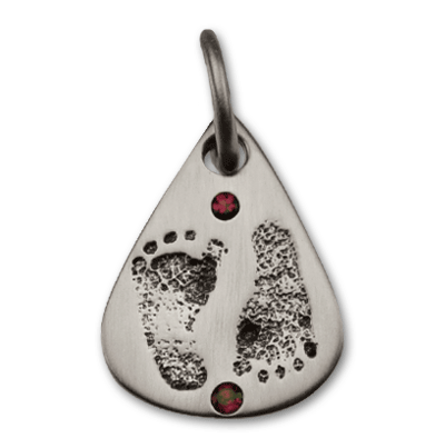 Sterling Silver Teardrop with Yin Yang Placed Twin Baby Footprints