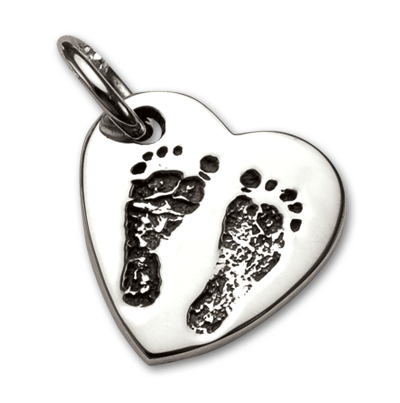 Sterling Silver Large Heart Pendant with Baby Footprints from Hospital Birth Record