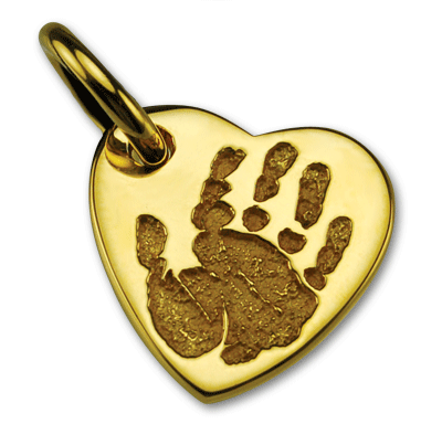 14k Yellow Gold Medium Heart Charm with Baby Handprint