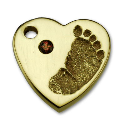 14k Yellow Gold Medium Heart Charm with Baby Footprint and Garnet Birthstone
