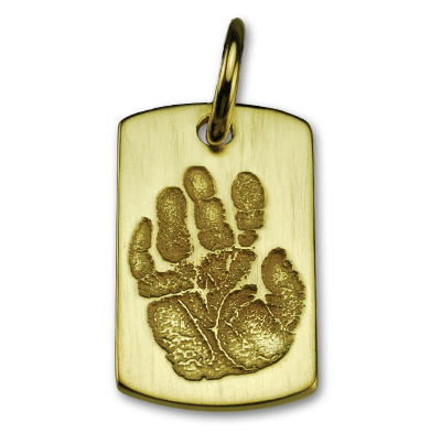 14k Yellow Gold Small Military Style Dog Tag with Baby Handprint