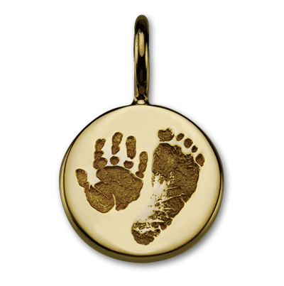 14k Yellow Gold Medium Circle with Baby Hand and Footprint