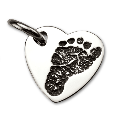 Sterling Silver Heart Pendant with Baby Footprint
