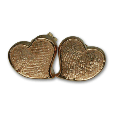 14k Rose Gold Fancy Heart Post Earrings with Two Children's Fingerprints