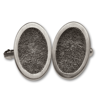 Sterling Silver Oval Cuff Links with Two Children's Fingerprints