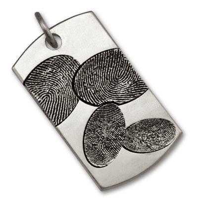 Sterling Silver Large Military-Style Dog Tag with Four Family Fingerprints