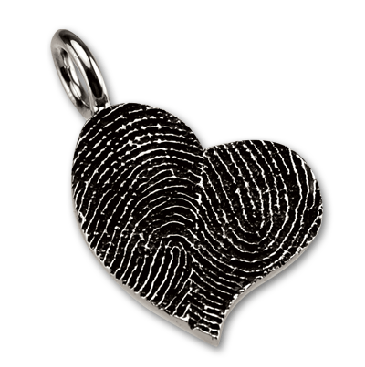 Sterling Silver Large Fancy Heart with Two Fingerprints Spanning the Entire Heart