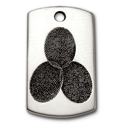 Sterling Silver Large Military-Style Dog Tag with Three Family Fingerprints on Front