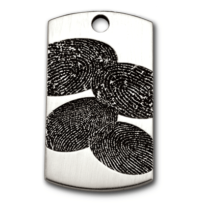 Sterling Silver Military-Style Dog Tag with Four Family Fingerprints