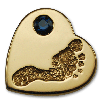 14k Gold Large Heart Slider with Baby Footprint and Blue Sapphire
