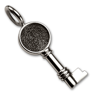 Sterling Silver Key with Fingerprint Circle