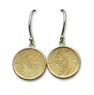 14k Yellow Gold Fingerprint Drop Earrings in Circle Design