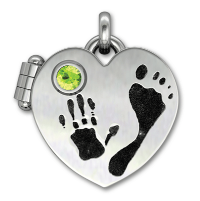Sterling Silver Large Heart Locket with Baby Hand and Footprint