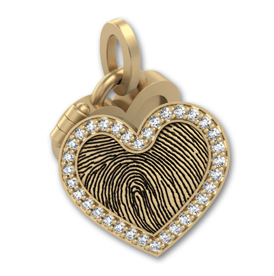 14k Yellow Gold Large Heart Locket with Thumbprint and Diamond Bezel