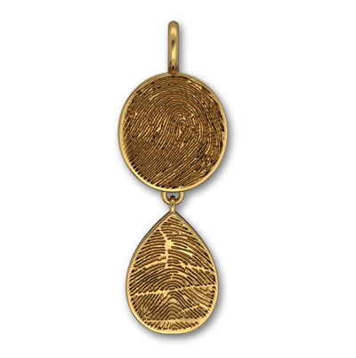 14k Yellow Gold Cirle and Teardrop Multi Fingerprint Pendant