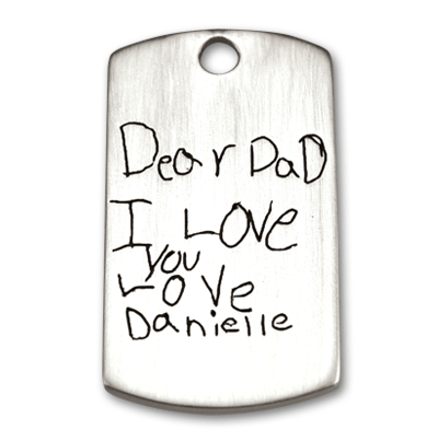 Sterling Silver Dog Tag Personzlied with Child's Love Note and Drawing to Dad