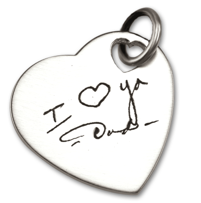 Sterling Silver Large Heart Personalized Handwriting Pendant with Love Note from Dad