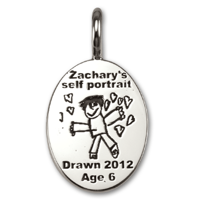 Sterling Silver Oval Pendant with Child's Drawing of Self