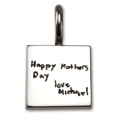 Sterling Silver Petite Square Handwriting Charm with Handwritten Happy Mother's Day Note from Daughter to Mother