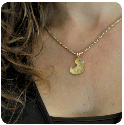 14k Yellow Gold Duck with Fingerprint and Alexandrite Eye