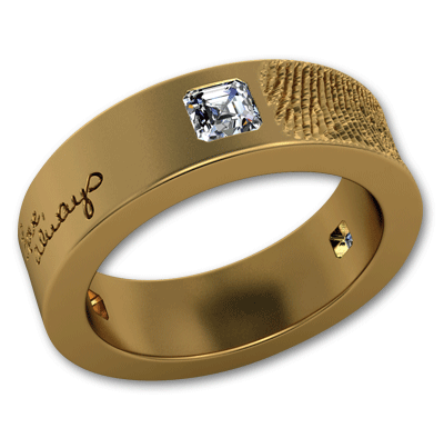 Separated by Square Diamonds, Our Two Fingerprints and Personalized Handwriting Wedding or Anniversary Band