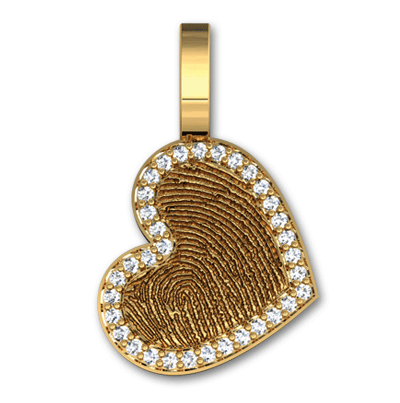 14k Yellow Gold Fingerprint Heart Pendant Charm with Diamond Bezel