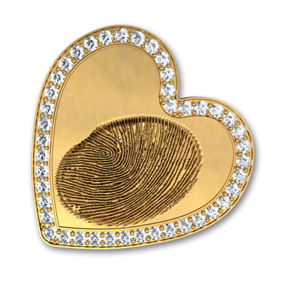 14k Yellow Gold Large Heart Slider Fingerprint Pendant  with Diamond Bezel
