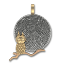 Imprint On My Heart Fingerprint Charm with Thumbprint as Moon and Gold Owl and Branch