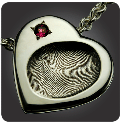 Sterling Fingerprint Heart Slider with Pink Tourmaline